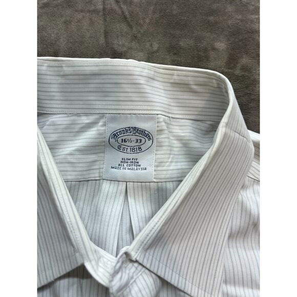 Brooks Brothers Shirt men 16.5 33 Slim Fit striped gray white long sleeve‎ - Picture 4 of 5